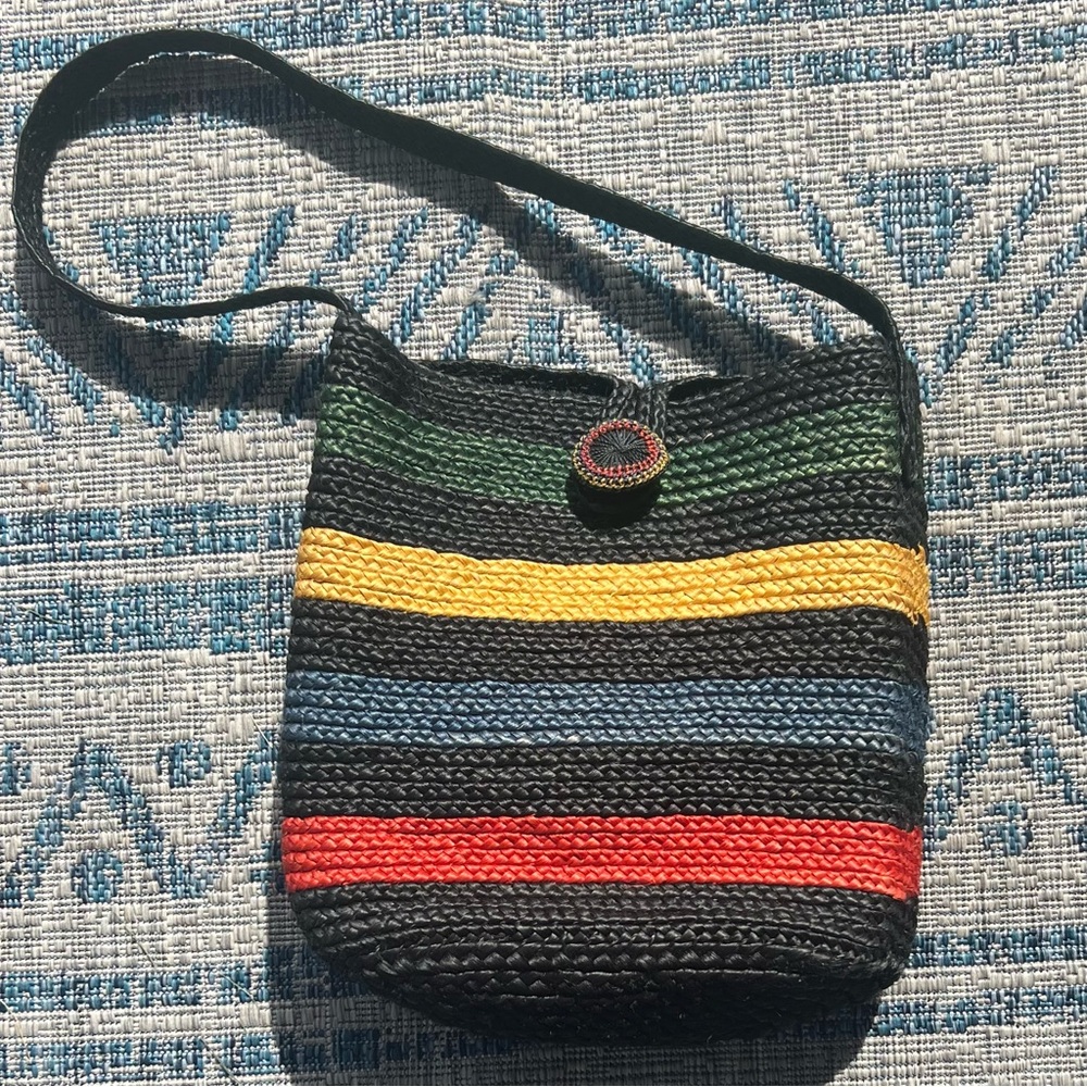 Braided Jute Multi-Colored Shoulder Bag Good Condition